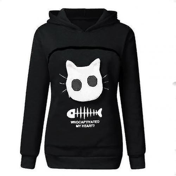 Genser Katt Elskere Hettegenser Kenguru Hund Kjæledyr Pote Pullovers Kose Lomme Genser Lomme Dyr Øre Hettematte (XXXL, Svart)
