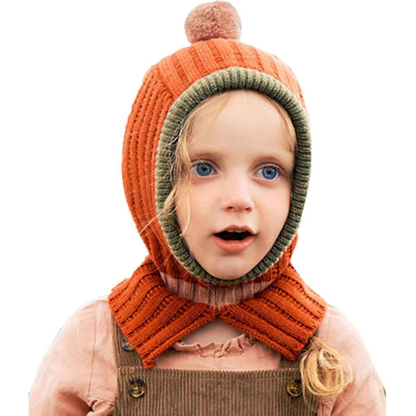 Vintermössa och Halsduk Set, Unisex Småbarn Barn Mössa Halsduk Öronlapp Huva Halsdukar Stickad B Kontrastfärg (Orange)