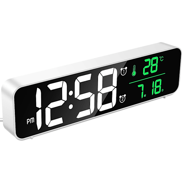 Digital väckarklocka, morgonväckarklocka, väggklocka LED digital spegel med datum temperatur