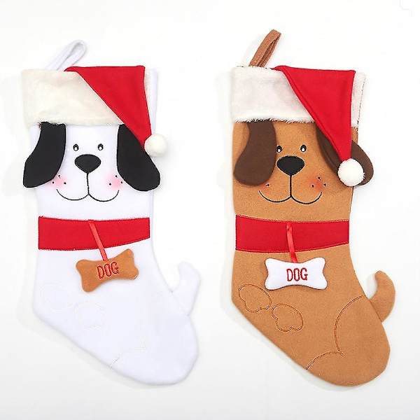 2-pack Juldekorationer Kreativa Söta Cartoon Valpstrumpor Khaki Hund Husdjurs Julstrumpor