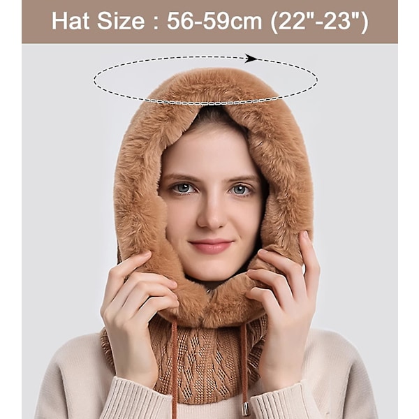 Vinterhue til kvinder Termisk tørklæde Skiløberhue Siamese Pullover Huer (Khaki)