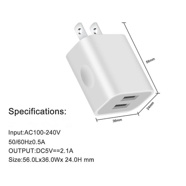 Usb vægopladerblok 2-pak dobbeltport terningstik Strømopladningsadapter 5v 2.1a mursten til Apple Iphone 11/xs Max/xr/x/8/7/6s/6s Plus/6/se/5s/5c/ipad