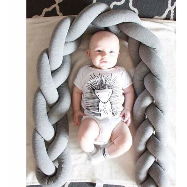 HANBING Spjälsäng stötfångare, baby stötfångare, ormsäng spjälsäng stötfångare vävkant skyddshuvud dekoration för baby (grå, 100cm)