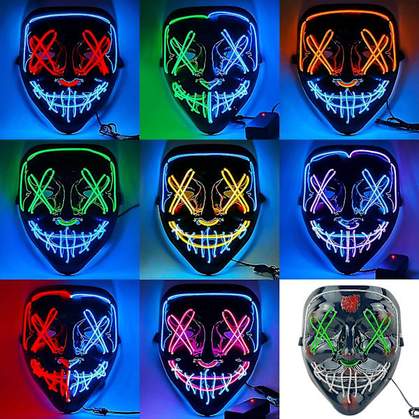 Halloween Mask Blandade Färger LED Mask Party Mask Masquerade Masker Neon Mask Ljus Glöd I Mörkret Skräck Mask Glödande Mask (42)