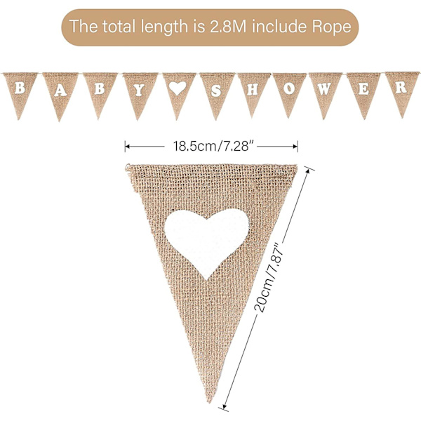 9 Fod Burlap Banner, Trekant Banner, Baby Shower Vimpelguirlande, til Bryllupper, Fester, Dåbsdekoration (17 x 13 cm)