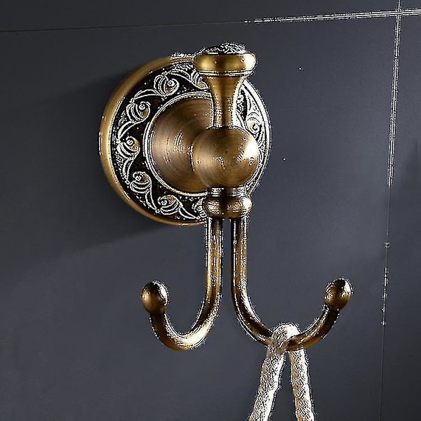 Robe Hook Retro Mässing Badkrok 2 Krokar Badrumstillbehör Set Pappersrullehållare Antik Mässing Finish Väggmonterad Guldvåg