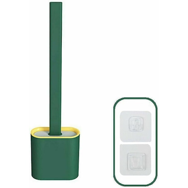 Toilet Brush Bathroom Silicone Toilet Brush and Holder Plastic Handle & Soft Flexible Bristles Base for brush Anti-drip,green