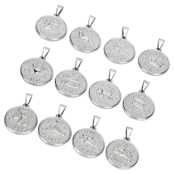 12st Zodiak Hänge Berlock Rostfritt Stål Set Handgjorda Halsband Smycken för DIY Hantverk