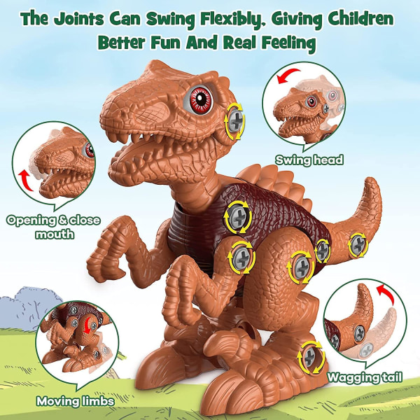 Laradola dinosaurieleksaker för 3 4 5 6 7 8 år Pojkar, barn Demontera dinosaurieleksaker 3-5 5-7 stamstruktur Byggleksaker för barn med elektrisk drivning