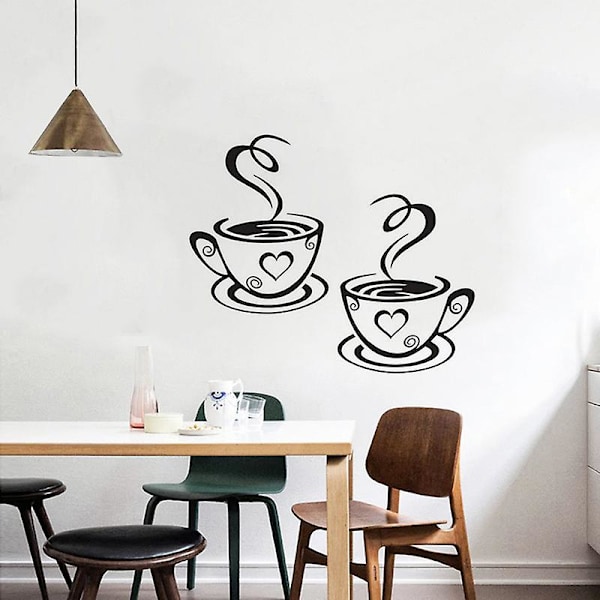 Två koppar kaffe väggklistermärke, väggklistermärke, modern väggdekor för vardagsrum, sovrum, kök, kontor