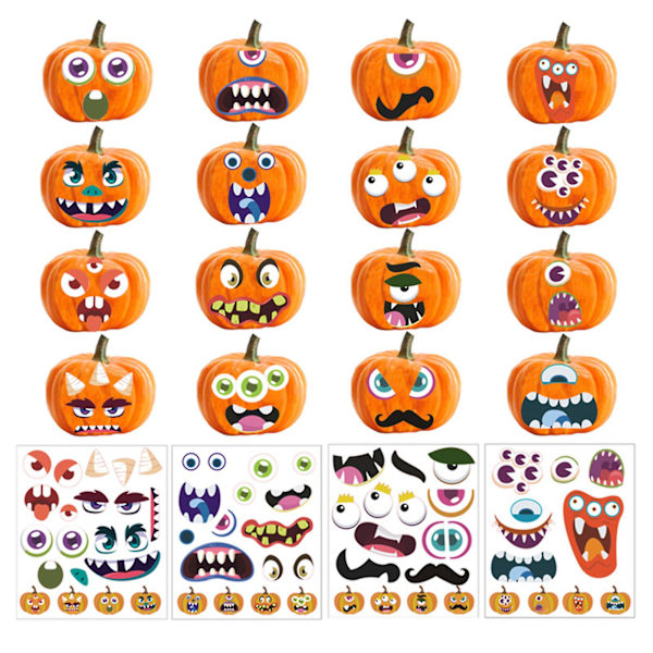 Dekorationsstickers Pumpa Ansiktsmönster Lätt att Klistra Pappersgodispåsar Dekaler Halloween Dekoration (4)
