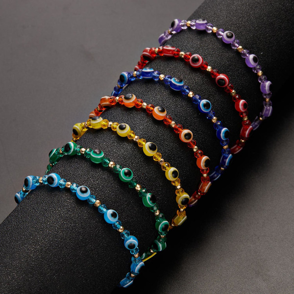 Turkiskt Lucky Evil Eye Armband för kvinnor Män Färgglada Kristallpärlor Flätat rep Charm Armband Par Vänskap Smycken Present 7st
