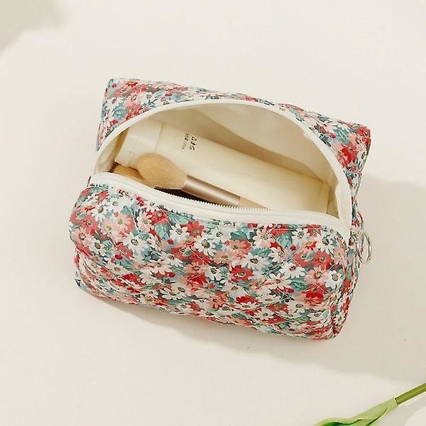 Blomstermønstret Puffy Quilted Makeup Bag Stor Reise Kosmetikkveske GRØNN GRØNN,GRØNN