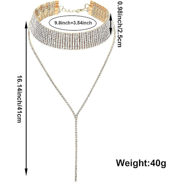 2 Stykker Rhinestone Tassel Choker Halskæde Multi-lags Bred Krave Halskæder Tassel Kæde Halskæder Til Kvinder Piger Favorit