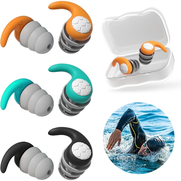 Ear Plugs Swimming Adult, 3 Pair Ear Plugs Swimming Waterproof Reusable, Silicone Ear Plugs Ear Protection Swimming for Swimming Surfing