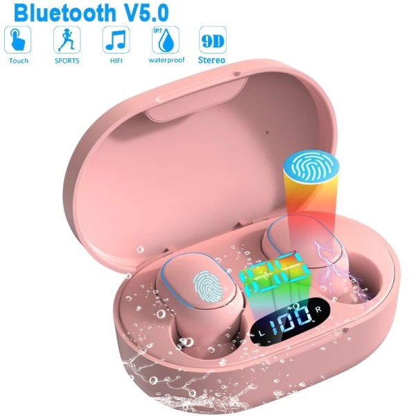 E7S Trådlösa 5.0 Bluetooth-headset HIFI Förlustfritt ljud (Rosa)