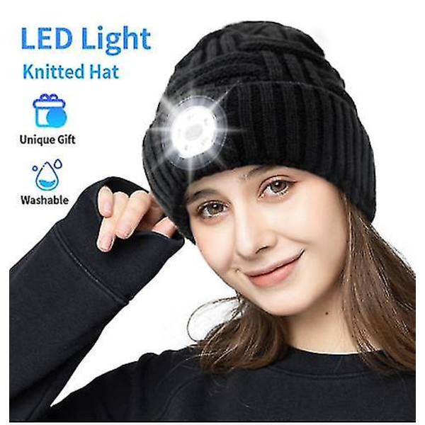 LED-lue Beanie-lue med Lys - Strømper Fyller Gaver Til Menn Kvinner Lommelykt Beanie med Hodelykt Vinterlue