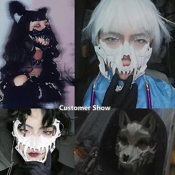 Japansk Maske for Voksne - Harpiks Halvmaske Hvit Skalle Skummel Horrormasker - Cosplay Kostymefest Halloween Dekorativ Rollespill