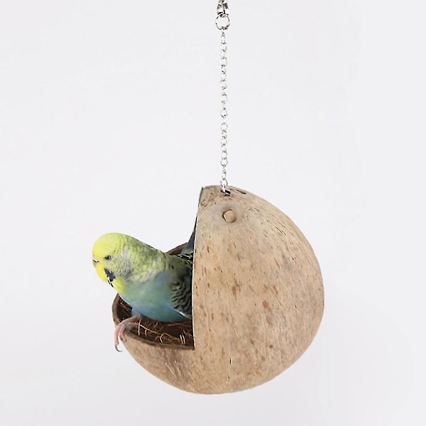 Fuglenest af Naturligt Kokosnøddeskal Hus Hytte Bur Papegøje Budgies Parakitter (Uden revet kokosnød)