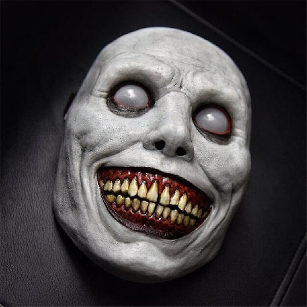 Uhyggelig Halloween Maske, Smilende Dæmon Cosplay Rekvisitter, Ond Latex Maske Til Halloween Kostumefest Rekvisit (hvid)