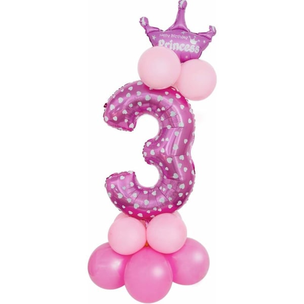 32 tums nummerballonger, digital ballongkrona folieballongballongballongfestdekorationsballonger för födelsedagsfest (rosa nummer 3)
