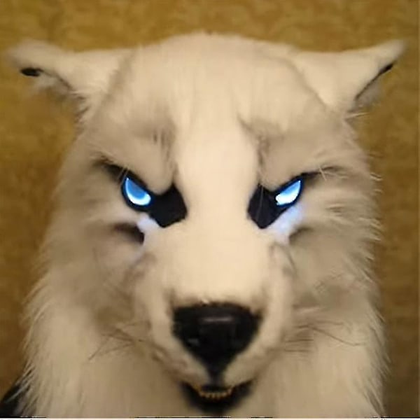 Werewolf-kasvomaski, loistavat silmät, liikkuvat korvat ja leuat Halloween-cosplay-juhliin (Valkoinen)