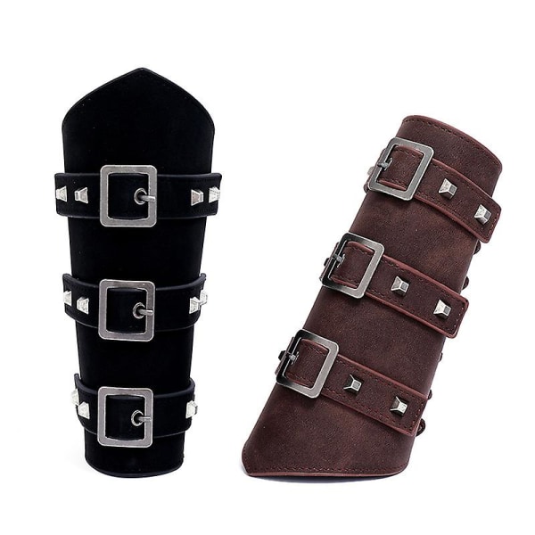 Medeltida läderhandske för män handledsarmband Armband Cover (en vardera i svart och brun)