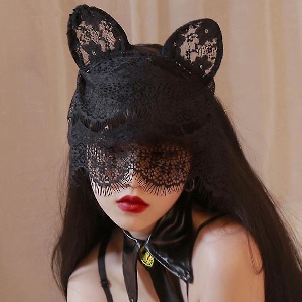 Seksikäs Kissan Korvat Pääpanta Musta Pitsi Hupun Maskin Kissan Korvat Hiusholkki Kanin Korvat Hiusholkki Juhlan Koriste Pääkoriste Kanin Korvat Kasvojen Hupun Pääpanta Cosplay C