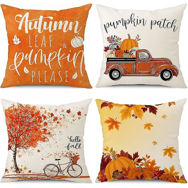 Sæt af 4 Efterårs Pudebetræk 18x18 Tommer Ahornblad Lastbil Pudebetræk 45x45cm Efterårs Landhus Dekorationer Sofa Thanksgiving Høst Pude