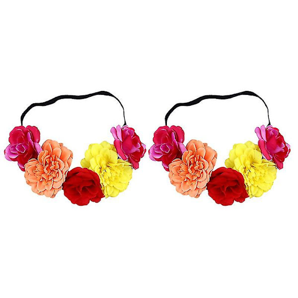 2 stk Fargerike Rose Blomster Hårbånd Morsomme Blomster Hodebånd Halloween Hodeplagg