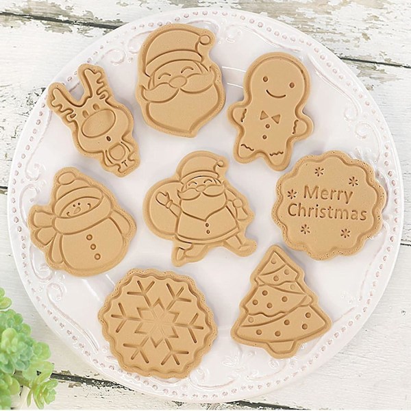 8 Piece 3d Pressed Christmas Cookie Cutter Set - Gingerbread Man, Christmas Tree, Snowman, Embossed