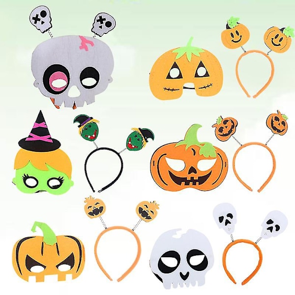 6pcs Halloween Supplies Pumpkin Ornaments Headband Skull Mask Hair For Kids Adults (random Style)