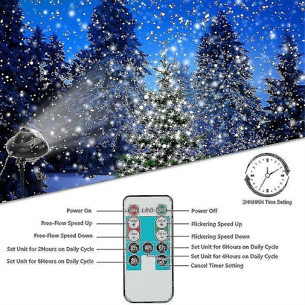 Snö LED Projektorlampa, Lampor med Roterande Fjärrkontroll Vattentät Landskap Snöflinga Dekorativ Belysning för Fest Wuqx