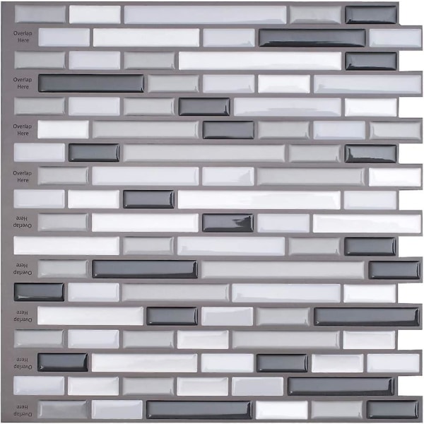 Självhäftande plattor Självhäftande cementkakel Väggdekal Självhäftande bakstycke självhäftande kant Vattentätt badrum (svart-grå-vit mosaik Smal