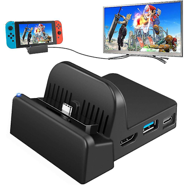 Bærbar opladningsstation kompatibel med Switch-controller Kompakt Switch til HDMI-adapter, mini Switch-dockingstation med ekstra USB 3.0-port