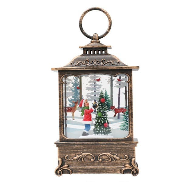 Julgran Lykta Ornament med Retro Ram Träd Snögubbe Älg Staty Nattlampa Skrivbordsdekoration (Julgran)