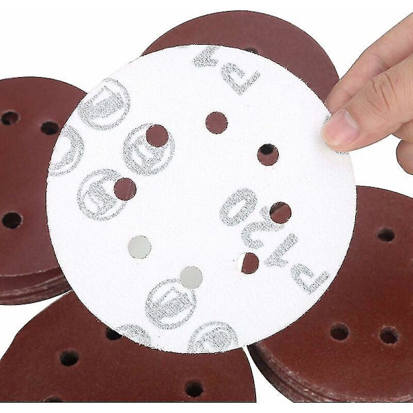 Slibeskiver 125 mm - 100 stk. Sandpapir til Excentrisk Sliber 8 Huller Hver 20 x luolv