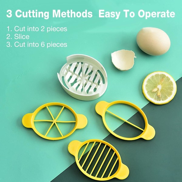 Egg Cutter, 3 i 1 Kokt Egg Slicer Egg Chopper Preservert Egg Cutter Hjem Restaurant Kjøkkenverktøy