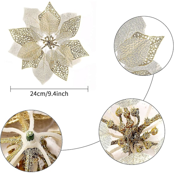 10-pack Julstjärneblommor med Glitter, Julstjärnebuskar, Julgransblommor, Jul