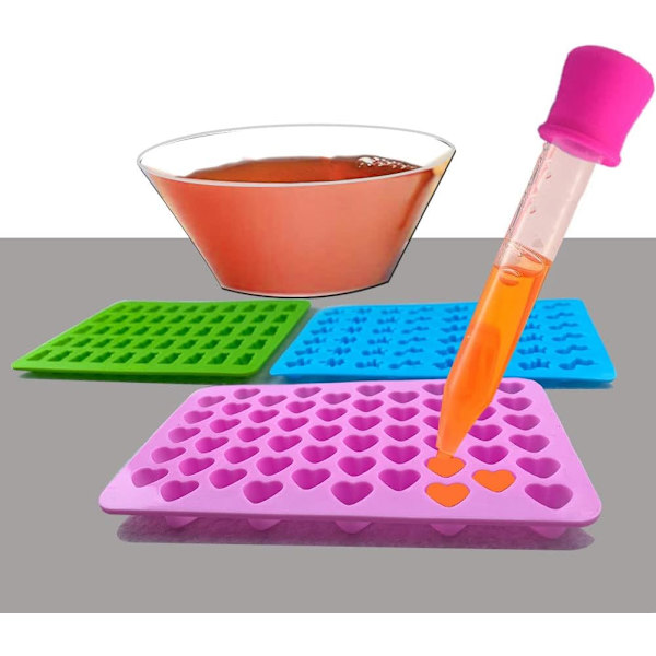 Gummibamseform, 5 stk. slikforme silikone med 2 pipetter, silikoneform gummibamser, slikform silikone til slik, gelé, chokolade