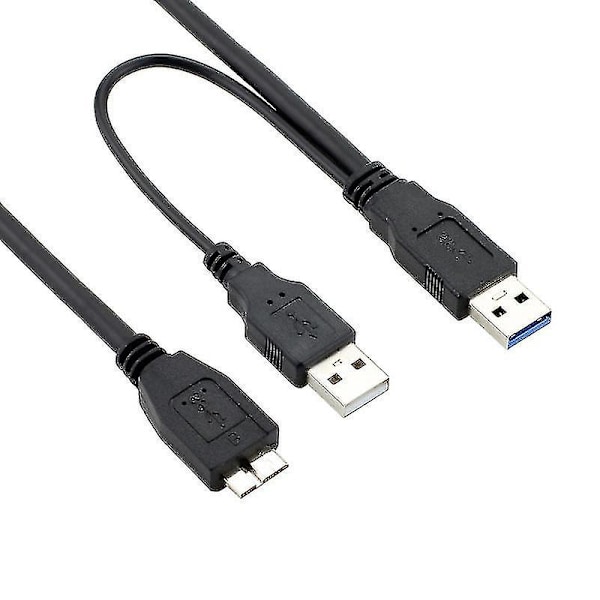 Usb 3.0 hane till Micro Usb 3 Y-kabel med extra USB-ström Usb3.0 hane till Micro Usb3.0 B hane adapterkabel för hårddisk (0,5 m)