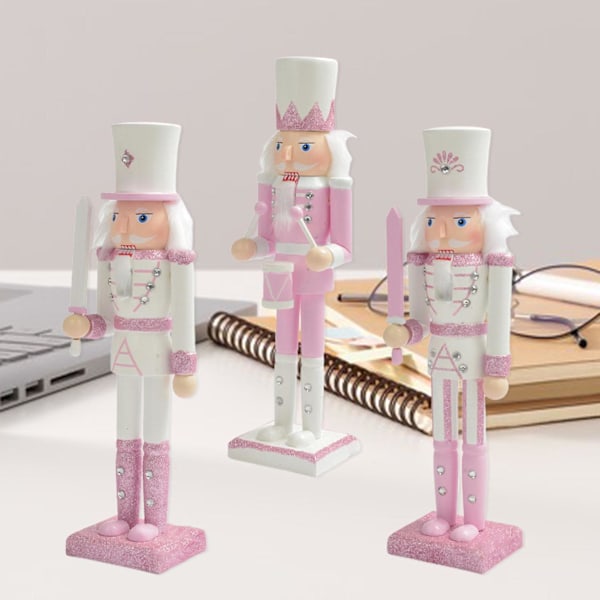 Rhinestone-inlagd Soldatfigur i Rosa Glitter Nötknäppare Soldatdocka Leksak Ornament Heminredning (A)
