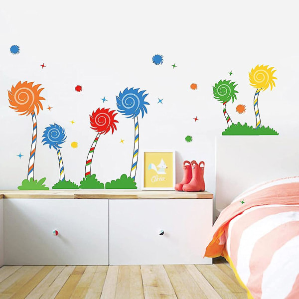 Et sæt farverige blomstervægklistermærker Wallsticker Vægdekoration til soveværelse Stuekøkken