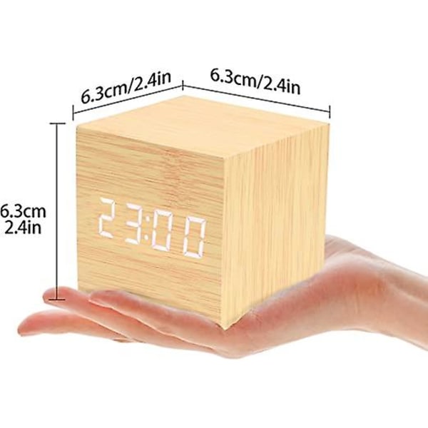Digital LED-väckarklocka - Träväckarklocka Ljusstyrkenivåer - Mini Sängbordsklocka med Intuitiv Display för Sovrum/Sängbord/Skrivbord/Barninredning
