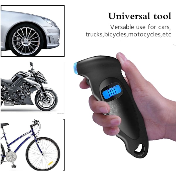 Digital Dæktryk Måler, 150psi 4 Indstillinger Til Biler, Lastbiler Og Cykler, Baggrundsbelyst LCD Og Anti-Skrid Sikkerhedsgreb Til Nem Og Præcis Læsning
