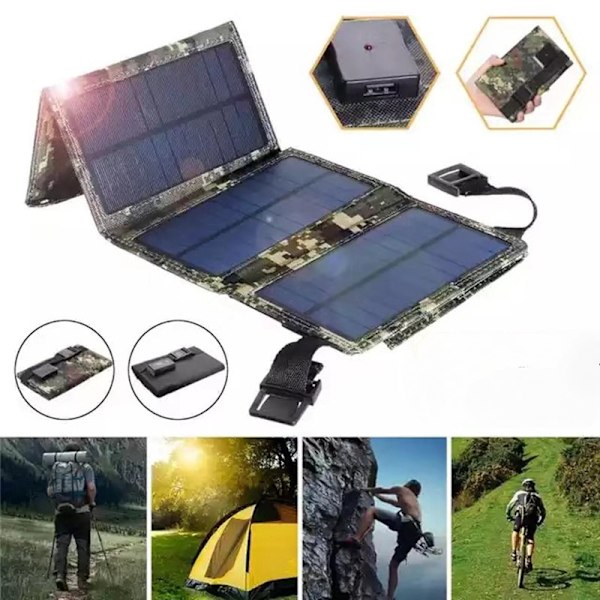 USB-aurinkopaneeli, taitettava virtapankki, ulkokäyttöön, retkeilyyn, vaellukseen, matkapuhelimen laturi