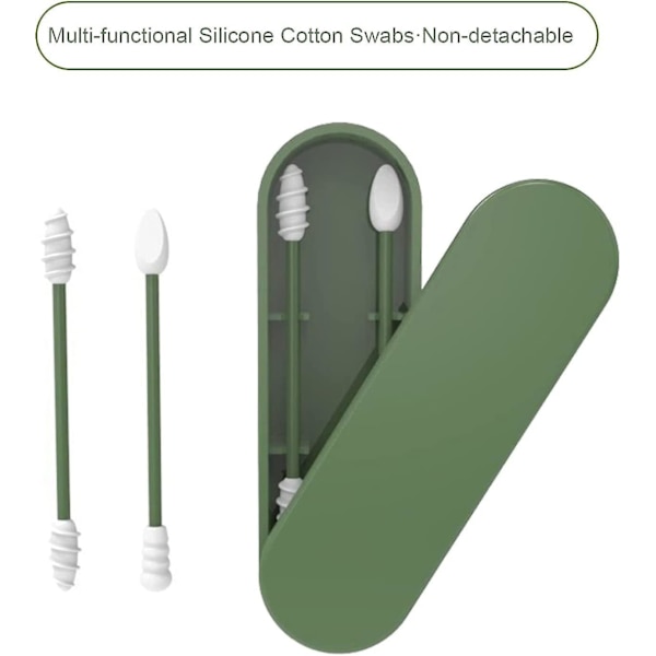 Silikonbomullspinnar Stick Återanvändbar Bärbar Och Rengörbar Öron Q-tips Grov Friktion Bomullspinnar För Öronrengöring Makeupgrön1st