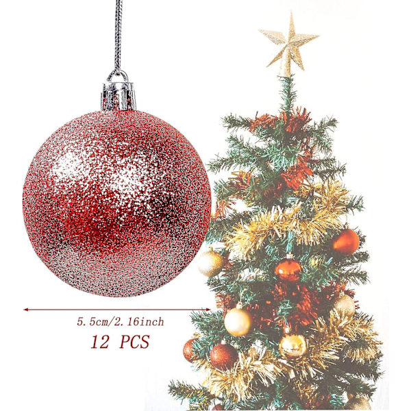 12 stycken julgranskulor, Matt och glansiga julgranskulor, Glittrande julgranskulor 6 cm (röd)