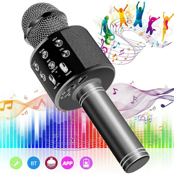 Langaton Bluetooth-karaokemikrofoni, kädessä pidettävä mikrofoni, KTV-mikrofoni, musta