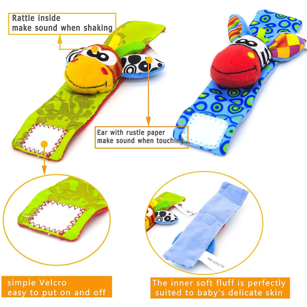 Baby Rattle Socks Handled Rattle Foot Finder Socks Set, Baby Rattle Toy Djur